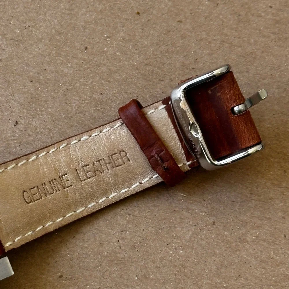 Silpada Designs Square Face Watch Silver Tone Date Brown Strap - New Battery